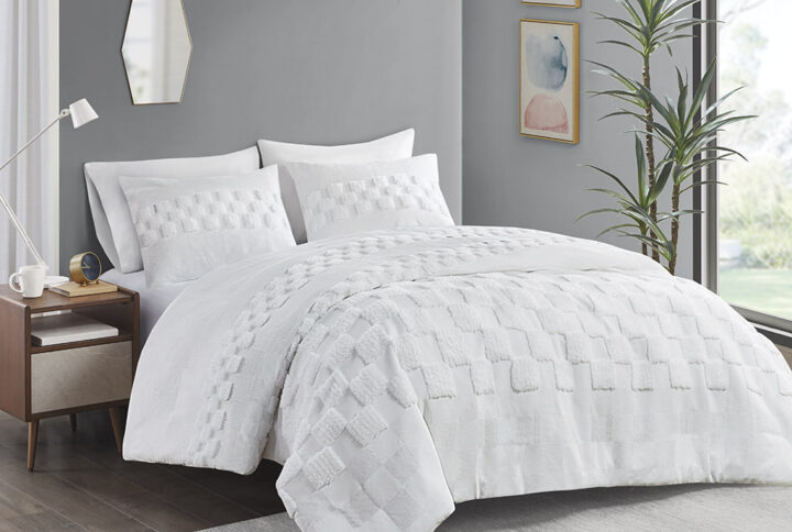 Bennett 3 Piece Chenille Duvet Cover Set in Off-White From Urban Habitat