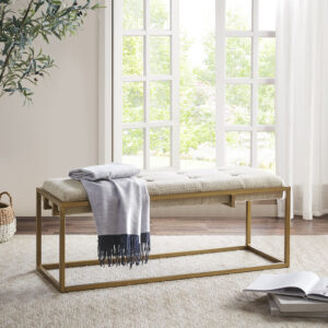 Greenwich Button-tufted Upholstered Metal Base Accent Bench in Brown/Antique Bronze From Madison Park