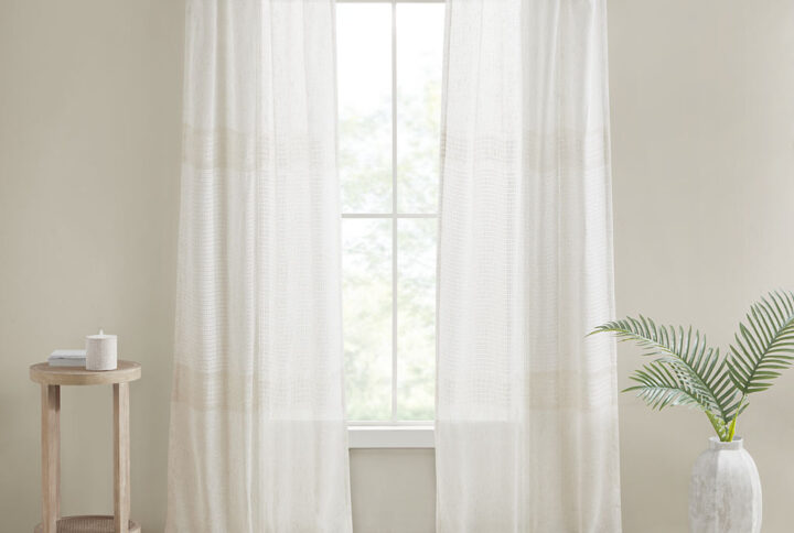 Aida Yarn Dye Sheer Curtain Panel Pair in Ivory From Madison Park