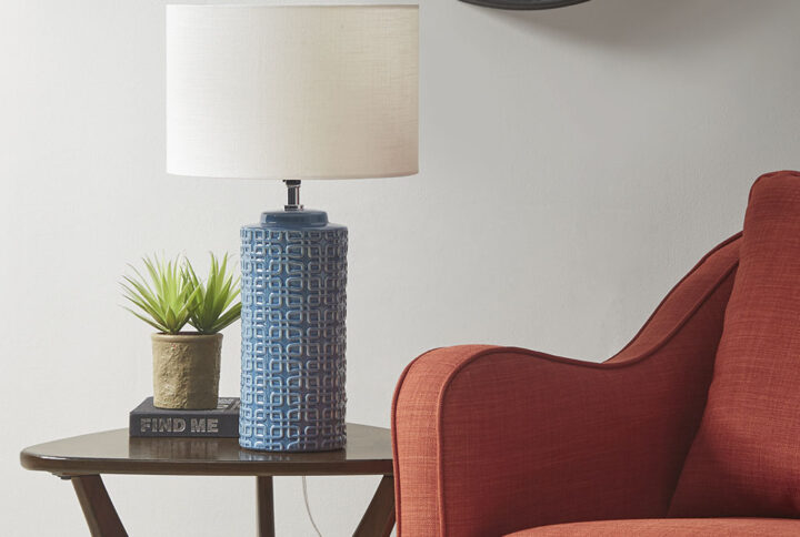 Jayda Geometric Ceramic Table Lamp in Blue From INK+IVY