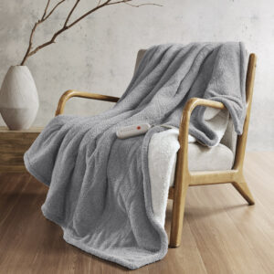 Amira Dream Soft Heated Throw in Grey From Sharper Image