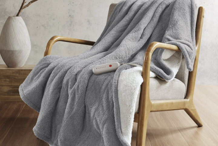 Amira Dream Soft Heated Throw in Grey From Sharper Image