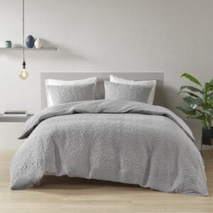 Origami 3 Piece Oversized Knit Quilted Top Comforter Mini Set in Grey From N Natori