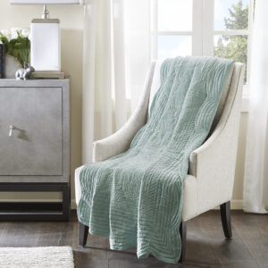 Tuscany Oversized Quilted Throw with Scalloped Edges in Seafoam From Madison Park