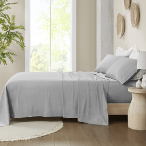 300 Thread Count Organic Cotton Deep Pocket Sheet Set in Grey From Madison Park