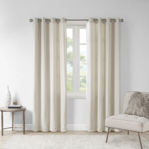 Englewood Solid Piece Dyed Grommet Top Curtain Panel in Natural From Madison Park