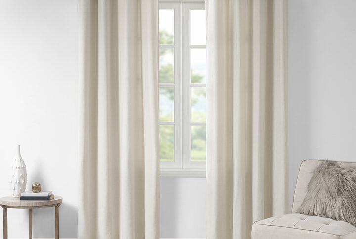 Englewood Solid Piece Dyed Grommet Top Curtain Panel in Natural From Madison Park