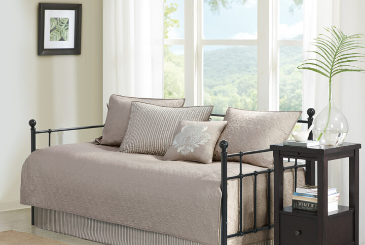 Quebec 6 Piece Reversible Daybed Cover Set in Khaki From Madison Park