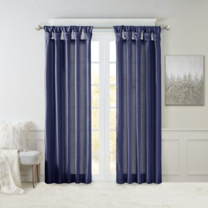 Emilia Twist Tab Lined Window Curtain Panel in Navy From Madison Park