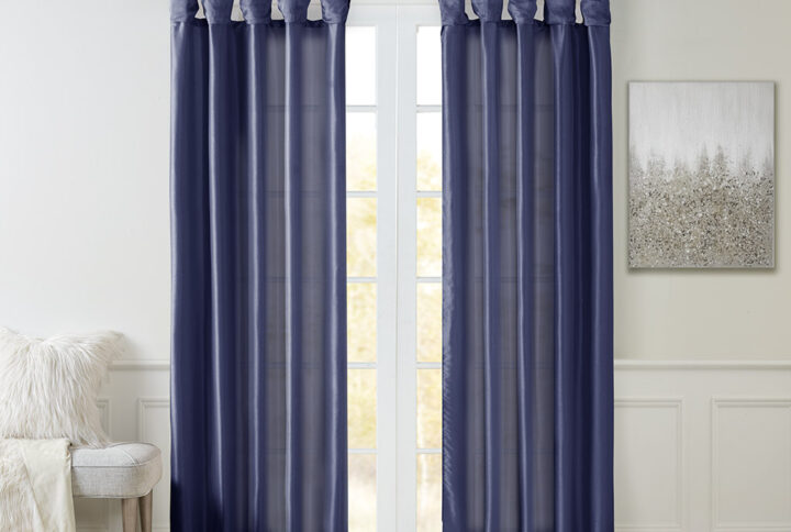 Emilia Twist Tab Lined Window Curtain Panel in Navy From Madison Park