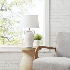 Everly Ceramic Table Lamp with Handles in White From INK+IVY