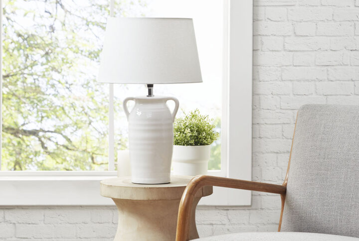 Everly Ceramic Table Lamp with Handles in White From INK+IVY