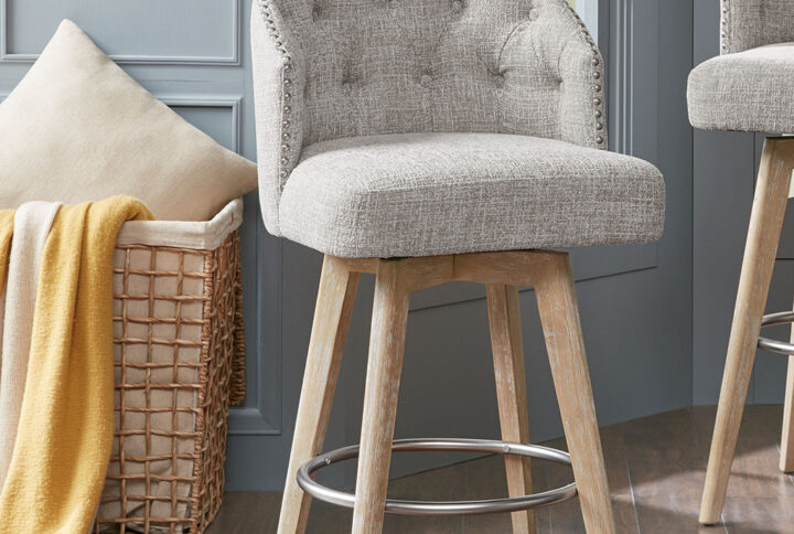 Onyx Upholstered 360 Degree Swivel Counter Stool 26" H in Grey From Madison Park