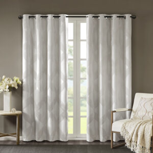 Bentley Ogee Knitted Jacquard Total Blackout Curtain Panel in Ivory From SunSmart