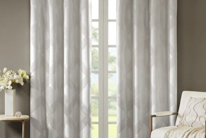 Bentley Ogee Knitted Jacquard Total Blackout Curtain Panel in Ivory From SunSmart