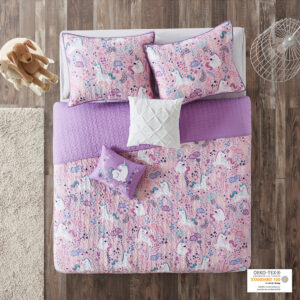 Lola Unicorn Reversible Cotton  Quilt Set with Throw Pillows in Pink From Urban Habitat Kids