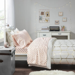 Metallic Dot Printed Sheet Set in Blush/Gold From Intelligent Design