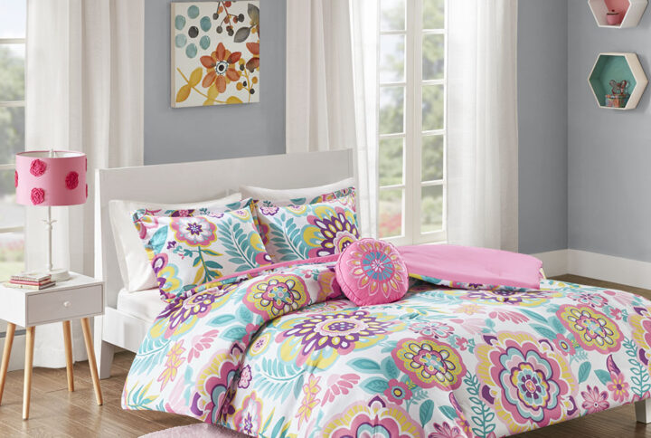 Camille Floral Comforter Set in Pink From Mi Zone