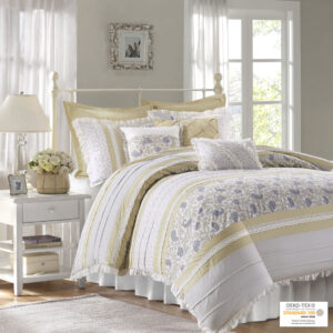 Dawn 9 Piece Cotton Percale Comforter Set in Yellow From Madison Park