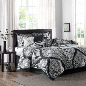 Vienna 7 Piece Cotton Printed Comforter Set in Black From Madison Park