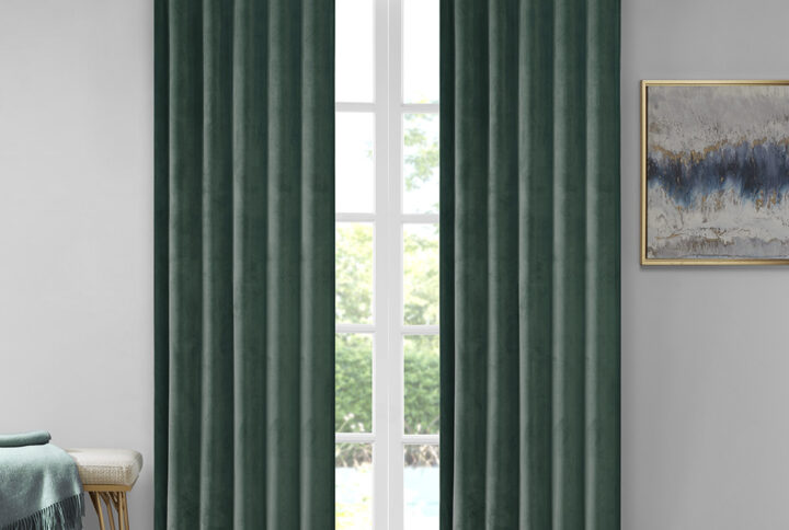 Colt Room Darkening Metallic Printed Poly Velvet Rod Pocket/Back Tab Window Panel Pair in Green From 510 Design