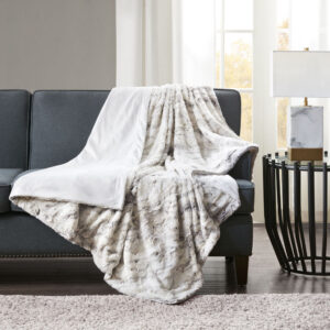 Sachi Oversized Faux Fur Throw in Natural From Madison Park