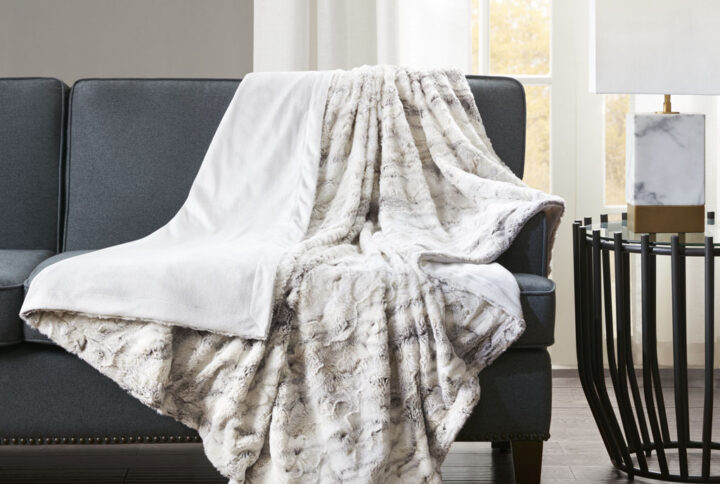 Sachi Oversized Faux Fur Throw in Natural From Madison Park