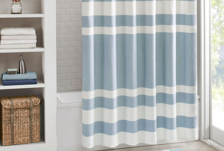 Spa Waffle Shower Curtain with 3M Treatment in Blue From Madison Park