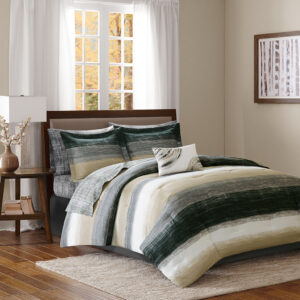 Saben 9 Piece Comforter Set with Cotton Bed Sheets in Taupe From Madison Park Essentials