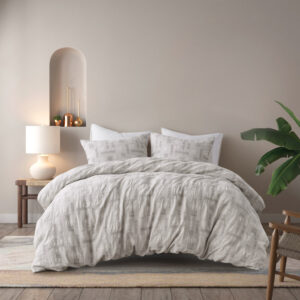 Cairo 3 Piece Cotton Jacquard Duvet Set in Ivory From INK+IVY