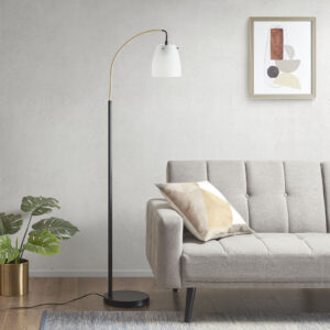 Bristol Arched Metal Floor Lamp with Frosted Glass Shade in Matte Black Base/Frosted Shade From INK+IVY