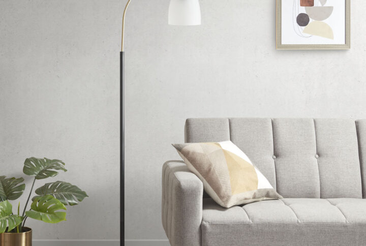 Bristol Arched Metal Floor Lamp with Frosted Glass Shade in Matte Black Base/Frosted Shade From INK+IVY