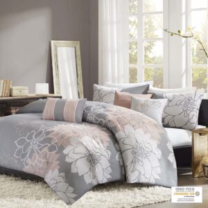 Lola 6 Piece Printed Duvet Cover Set in Grey/Peach From Madison Park