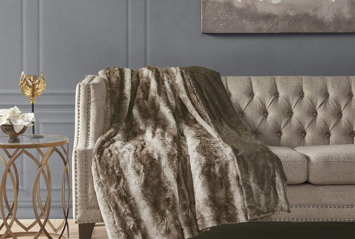 Zuri Oversized Faux Fur Throw in Brown From Madison Park