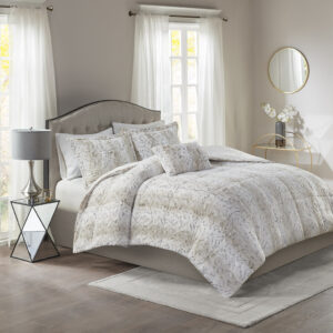 Zuri 4PC Faux Fur Comforter Set in Snow Leopard From Madison Park