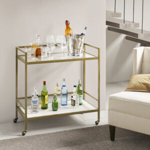 Lionel Two Tier Bar Cart on Wheels in Antique Gold From Martha Stewart