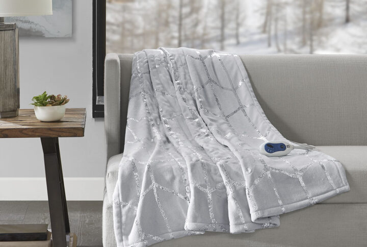 Raina Heated Metallic Print Throw in Grey From True North by Sleep Philosophy