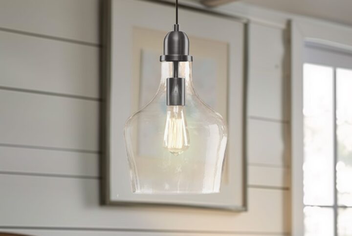 Auburn Auburn Bell Shaped Hanging Glass Pendant Light in Bronze/Clear From INK+IVY