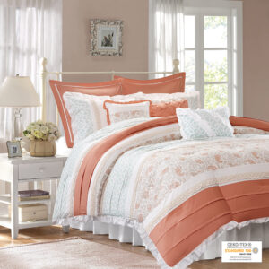 Dawn 9 Piece Cotton Percale Comforter Set in Coral From Madison Park