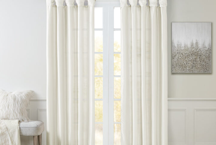 Emilia Twist Tab Lined Window Curtain Panel Pair in White From Madison Park