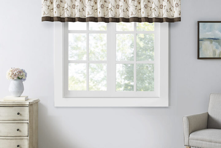 Serene Embroidered Window Valance in Green From Madison Park