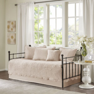 Tuscany 6 Piece Reversible Scalloped Edge Daybed Cover Set in Blush From Madison Park