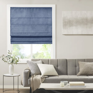 Como Printed Faux Silk Room Darkening Cordless Roman Shade in Blue From Madison Park