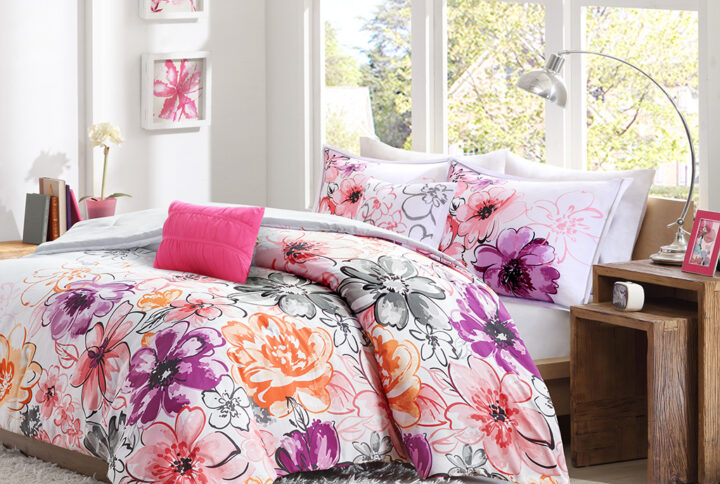 Olivia Floral Comforter Set in Pink From Intelligent Design