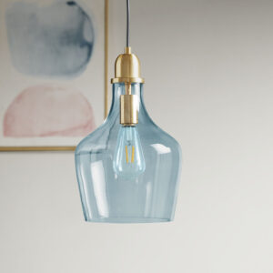 Auburn Auburn Bell Shaped Hanging Glass Pendant Light in Gold/Blue From INK+IVY