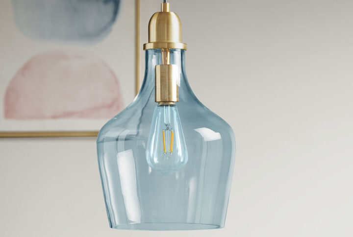 Auburn Auburn Bell Shaped Hanging Glass Pendant Light in Gold/Blue From INK+IVY