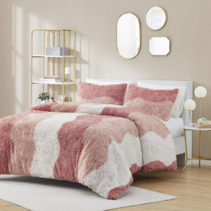 Cassie Ombre Shaggy Faux Fur Duvet Cover Set in Blush Multi From Intelligent Design