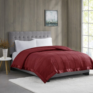 Windom Lightweight Down Alternative Blanket with Satin Trim in Burgundy From Madison Park