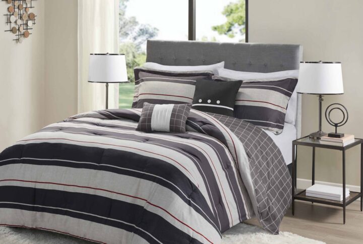 Dalton Comforter set with two decorative pillows in Gray/Charcoal From Madison Park Essentials