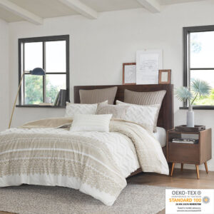 Mila 3 Piece Cotton Duvet Cover Set with Chenille Tufting in Taupe From INK+IVY